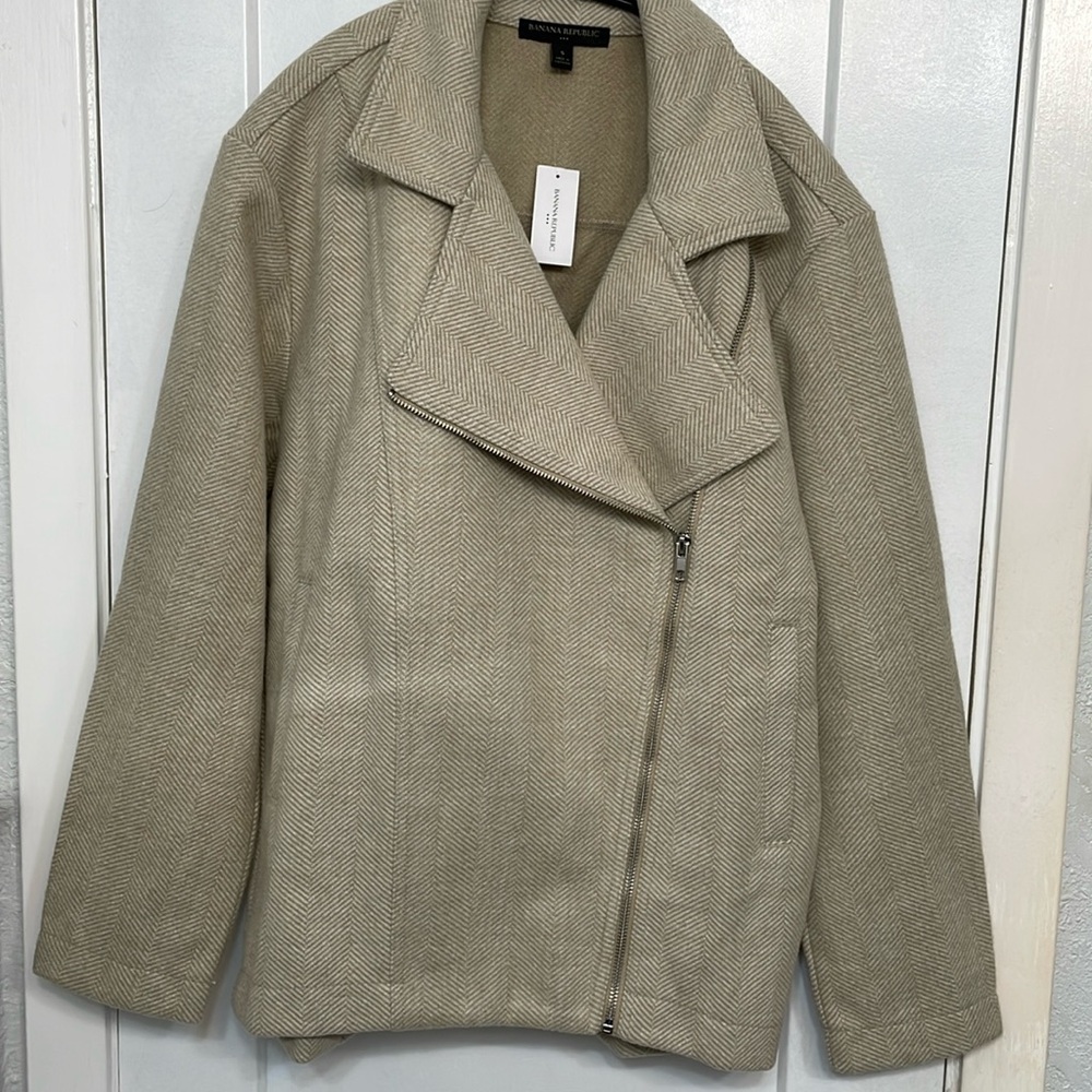 Banana Republic Cream Colored Herringbone Moto Jacket